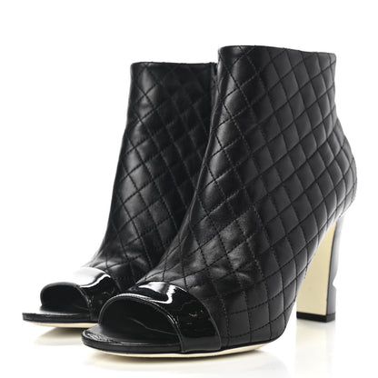 Chanel Lambskin Quilted Patent Short Boots 37.5 Black 3 of 12