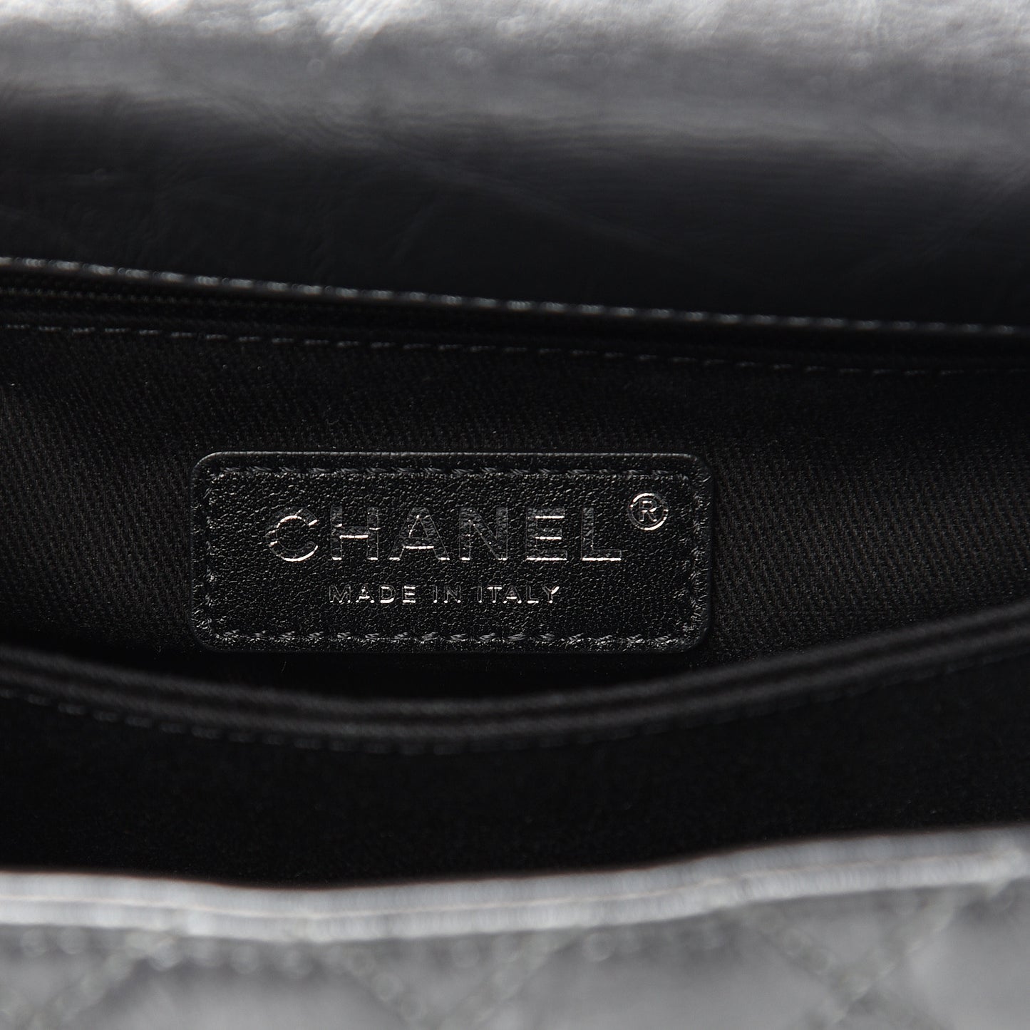 Metallic Aged Calfskin Quilted Mini Coco Handle Flap Charcoal