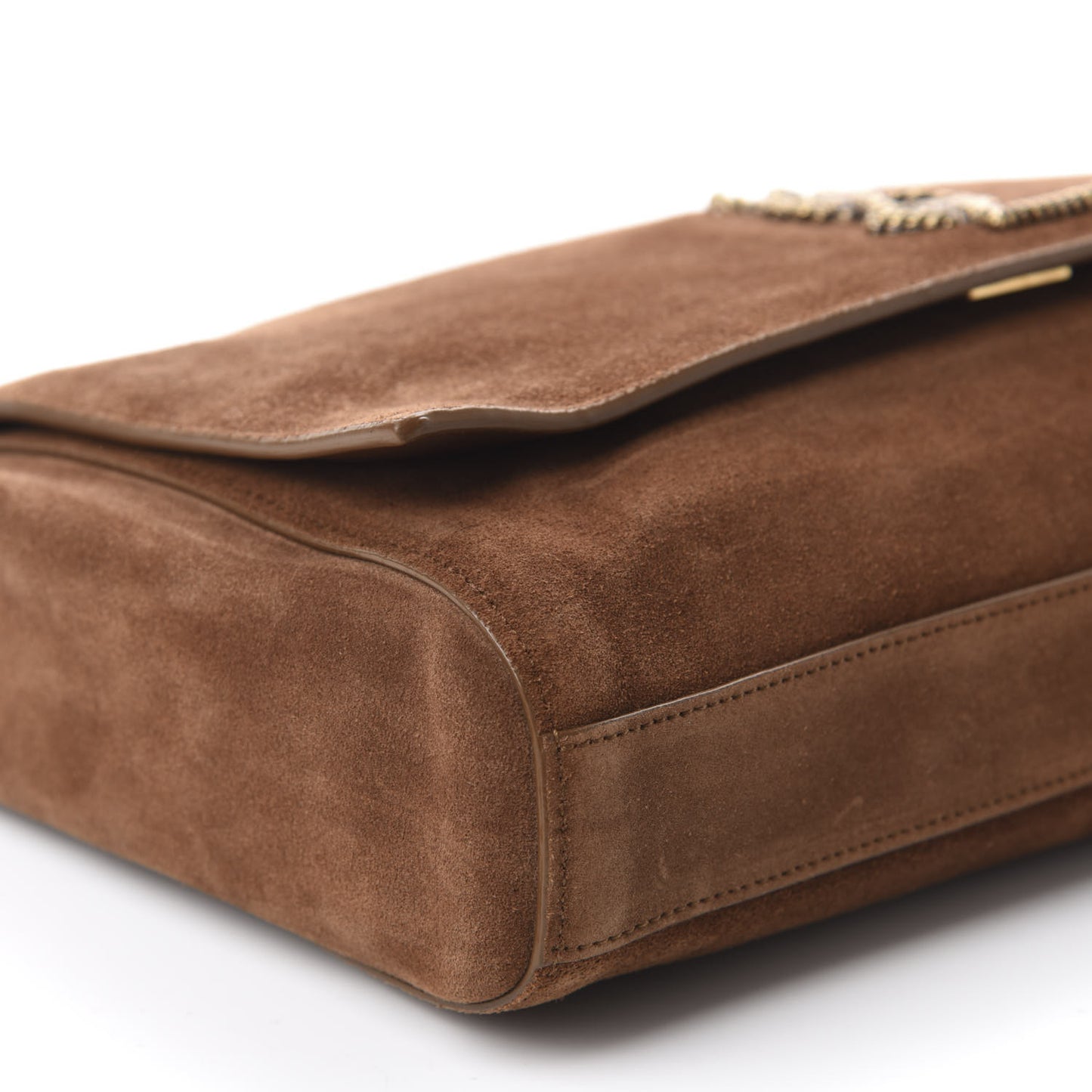 Suede Braided Monogram Large Kate Satchel Brown