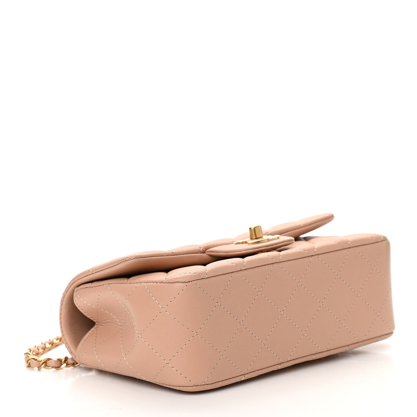 Lambskin Quilted Mini Top Handle Rectangular Flap Beige