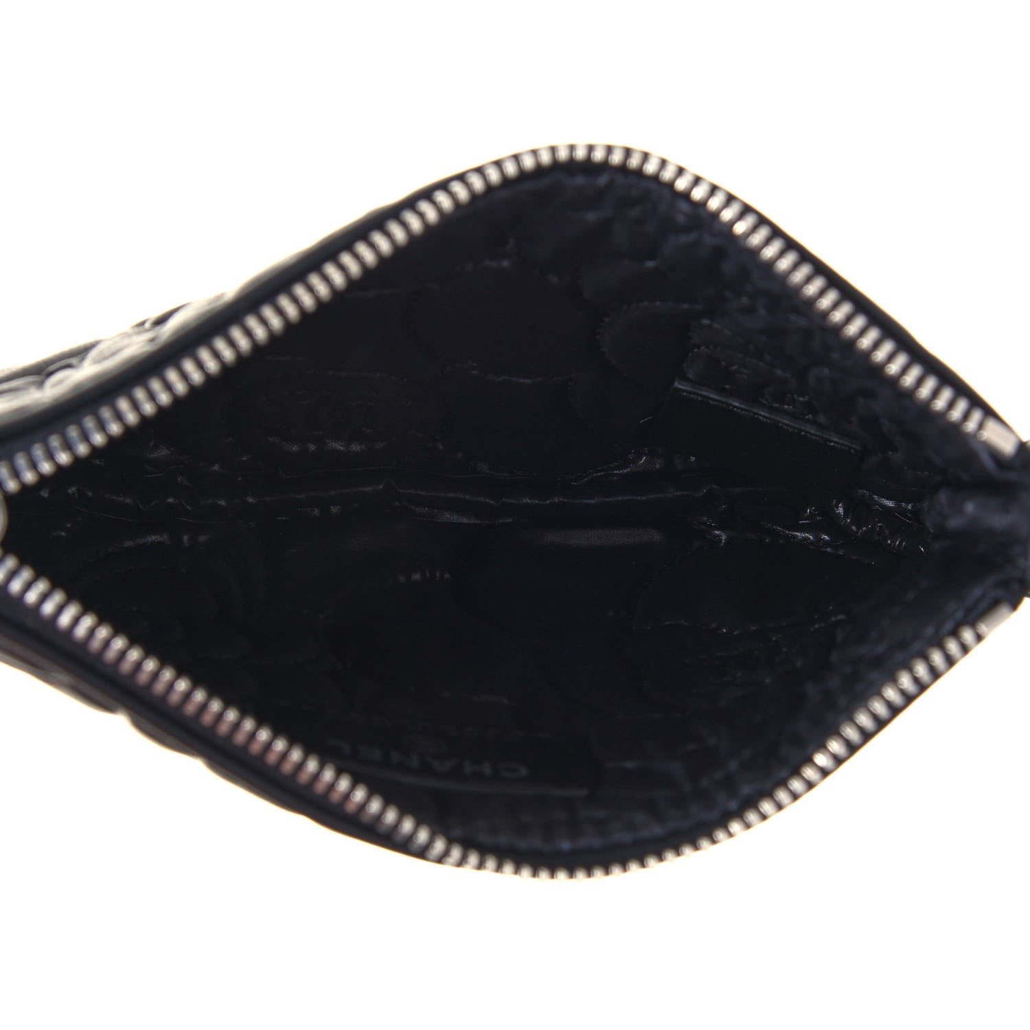 Chanel Goatskin Camellia Embossed Cosmetic Pouch Black 5 of 12