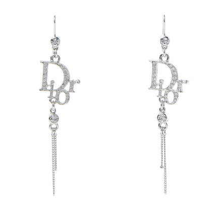 Christian Dior Crystal Signature Drop Earrings Silver 1 of 3