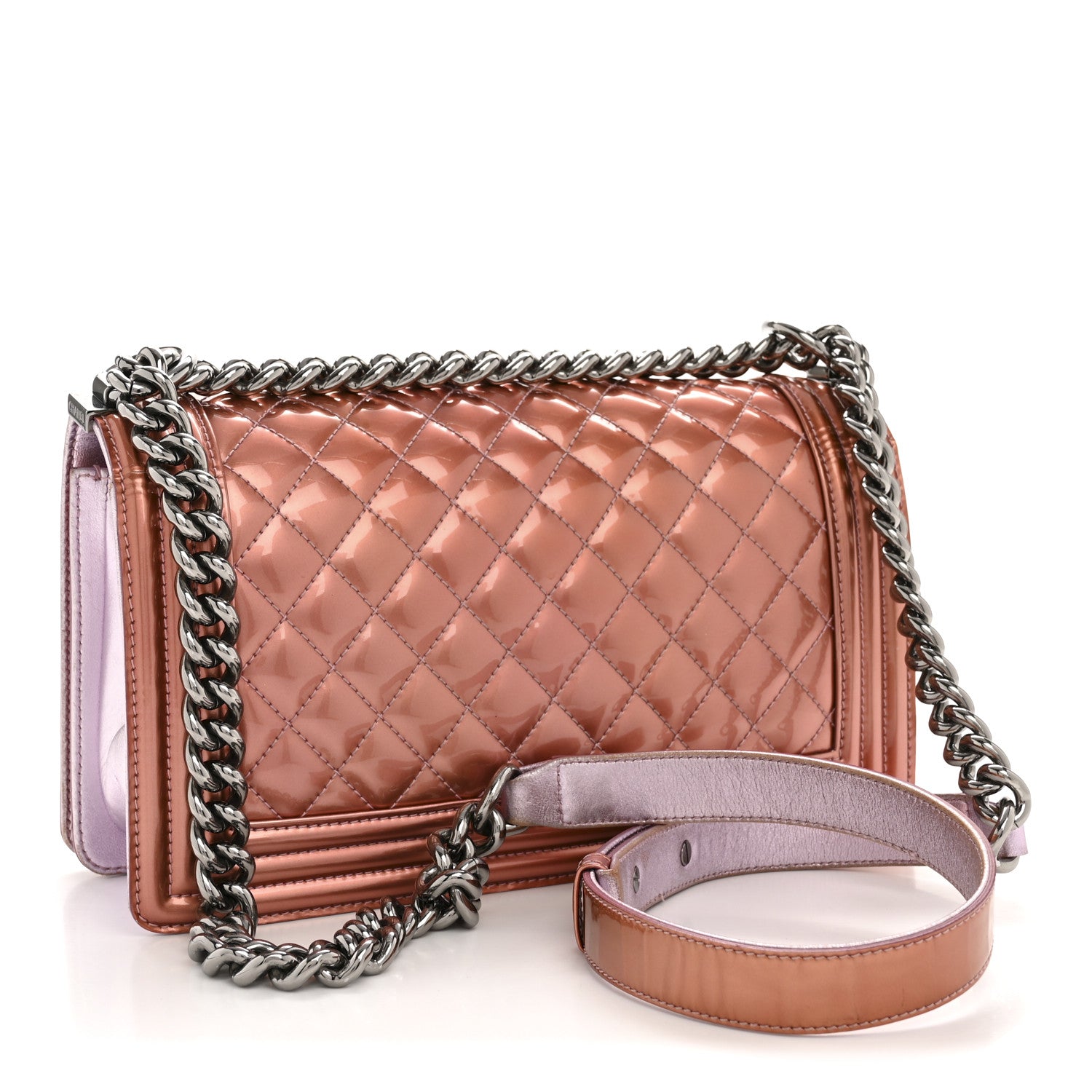Chanel Metallic Patent Calfskin Quilted Medium Boy Flap Light Pink 3 of 15