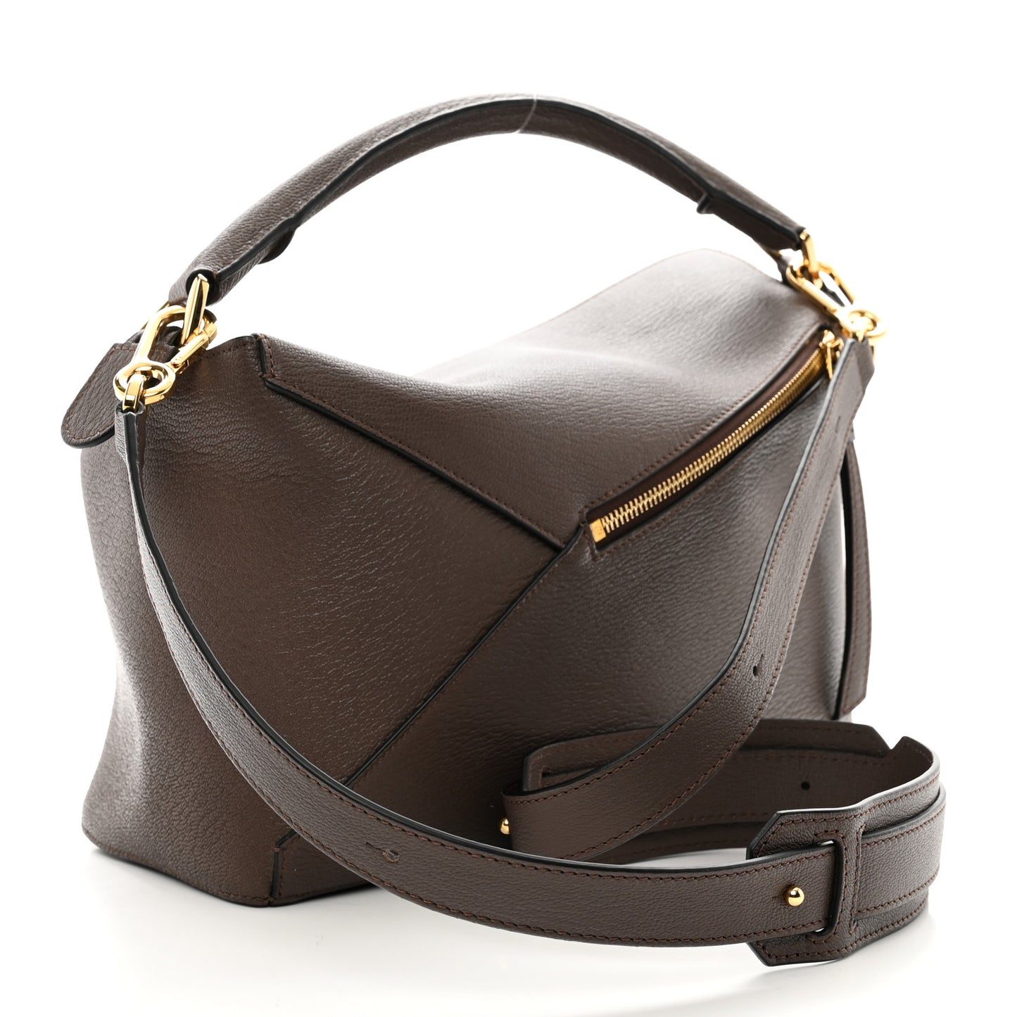 Goatskin Medium Puzzle Edge Bag Taupe