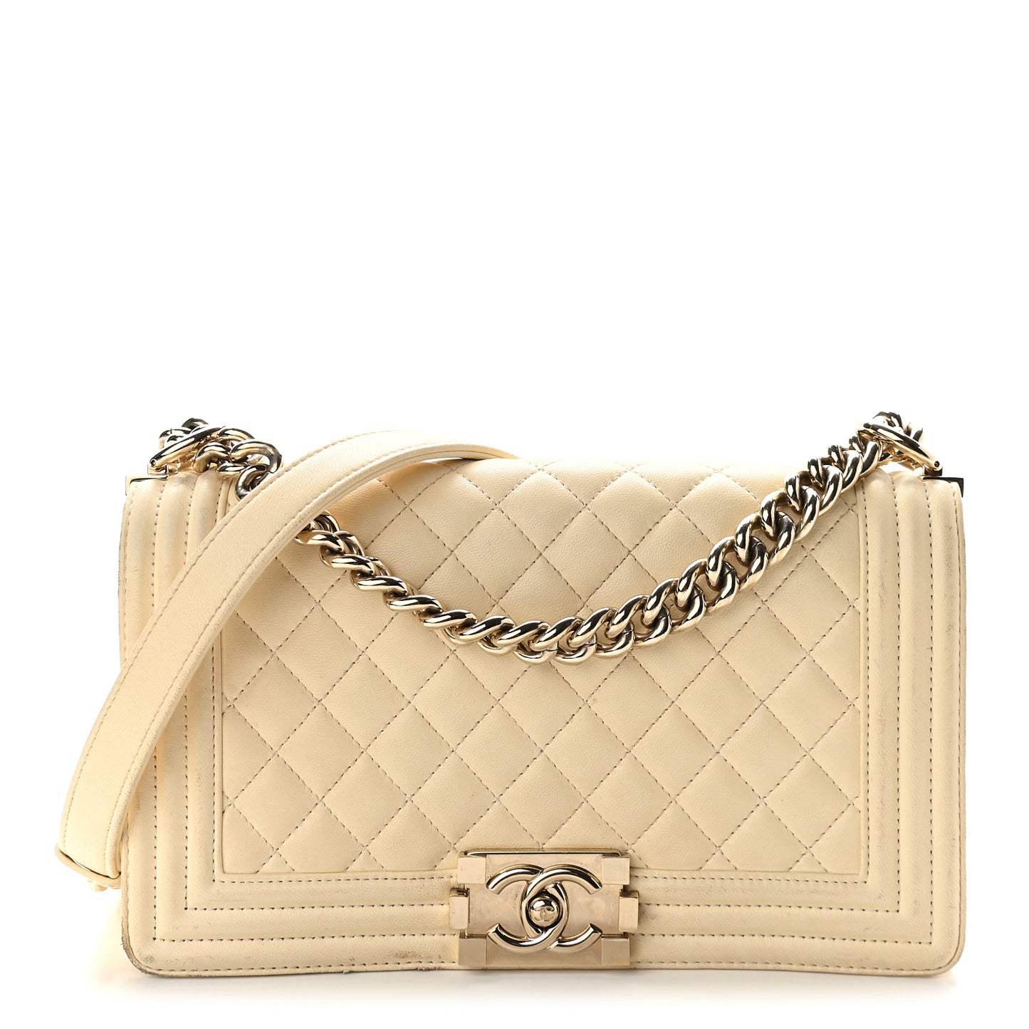 Lambskin Quilted Medium Boy Flap Light Beige