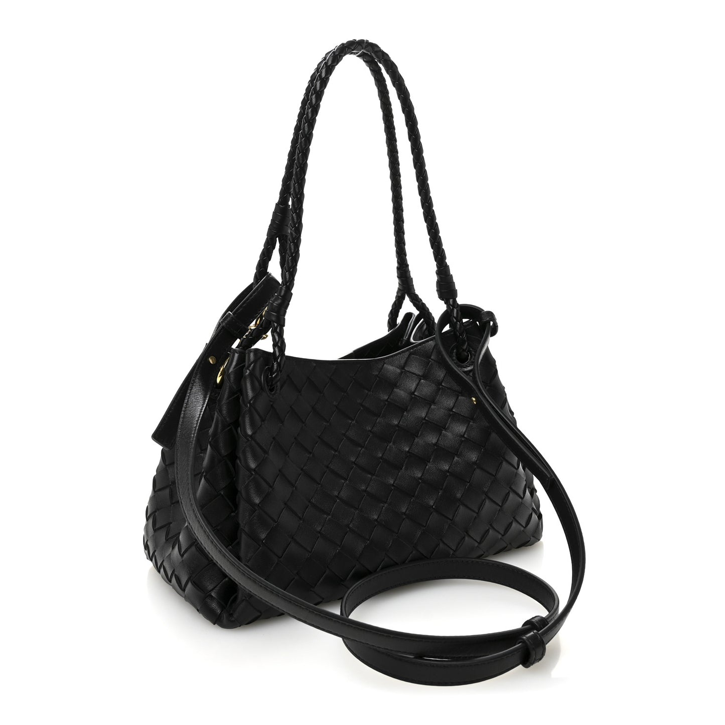 Nappa Intrecciato Medium Parachute Shoulder Bag Black