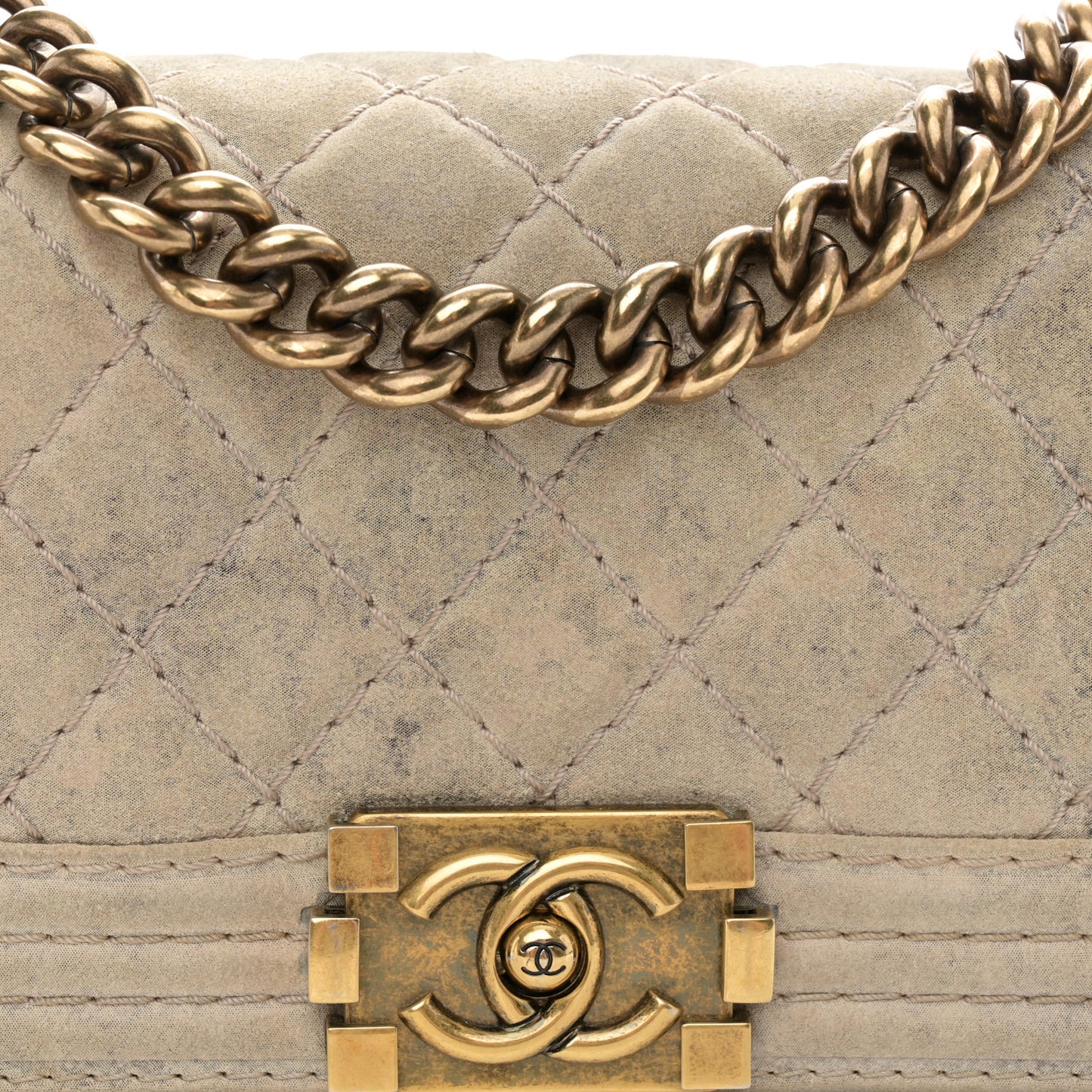 Iridescent Calfskin Quilted Small Boy Flap Beige