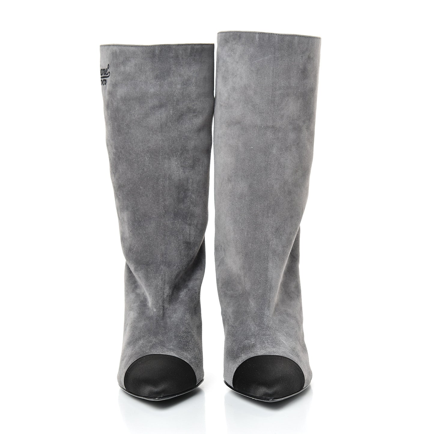 Suede Calfskin Satin Gabrielle Cap Toe Short Boots 39.5 Grey Black