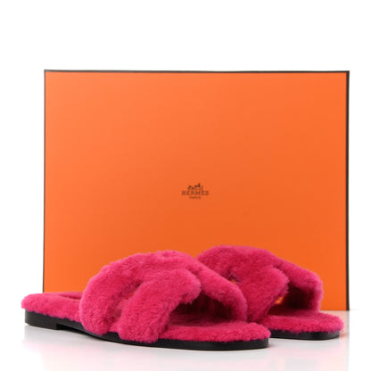 Hermes Woolskin Oran Sandals 38 Rose Fuchsia 12 of 12