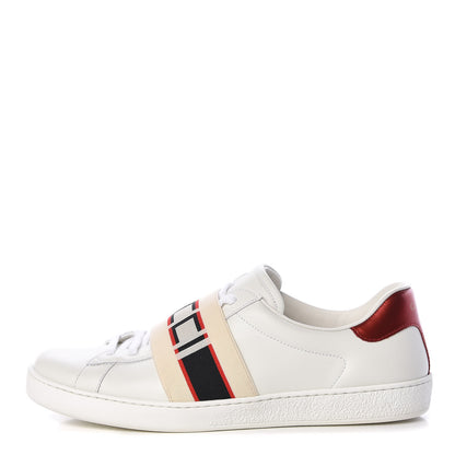 Gucci Calfskin Stripe Mens New Ace Sneakers 8 White Ecru Red Flame 1 of 22