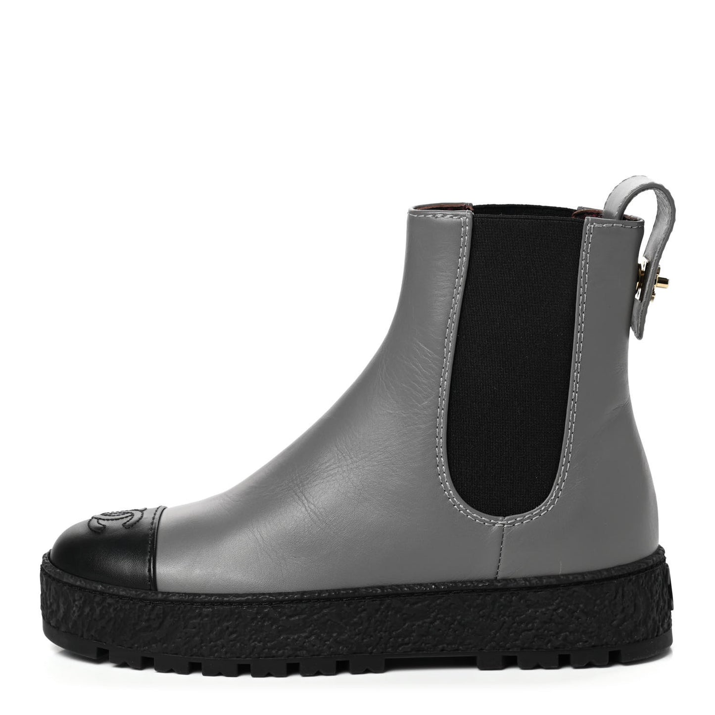 Calfskin Cap Toe CC Ankle Boots Grey 35.5 Black