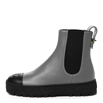 Chanel Calfskin Cap Toe CC Ankle Boots Grey 35.5 Black 1 of 9