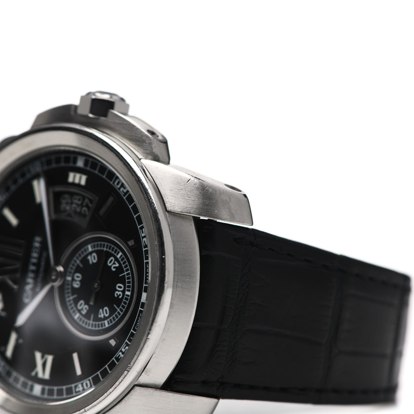 Stainless Steel Alligator 42mm Calibre de Cartier Automatic Watch Black