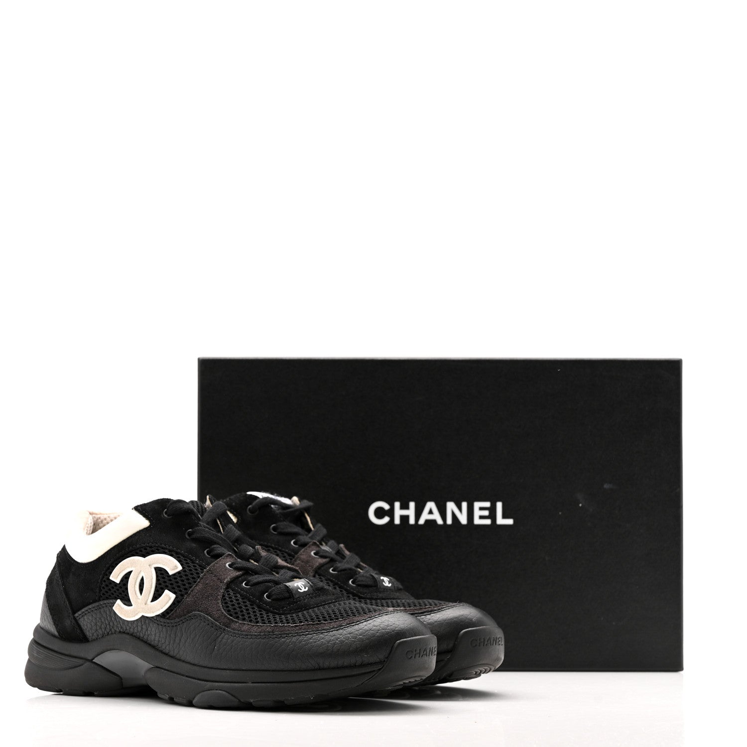 Chanel Mesh Suede Grained Calfskin Womens CC Sneakers 40.5 Black White 12 of 12