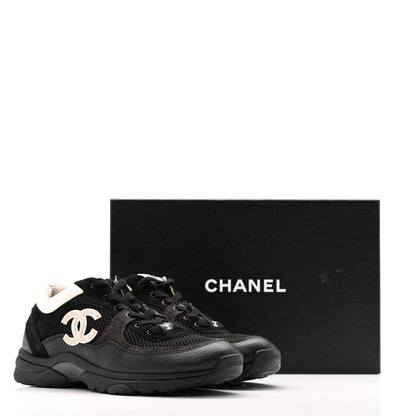 Chanel Mesh Suede Grained Calfskin Womens CC Sneakers 40.5 Black White 12 of 12