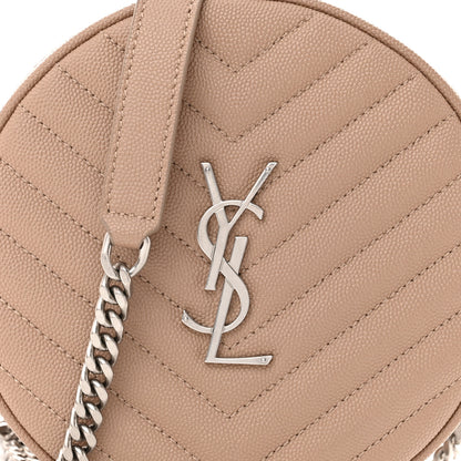 Saint Laurent SAINT LAURENT Grain De Poudre Matelasse Chevron Quilted Round Vinyle Camera Bag Gold Sand 7 of 9