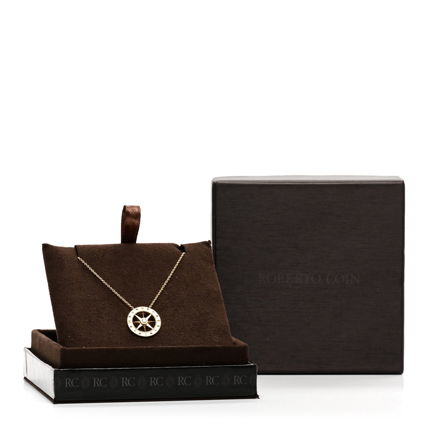18K Yellow Gold Diamond Tiny Treasurers Compass Pendant Necklace
