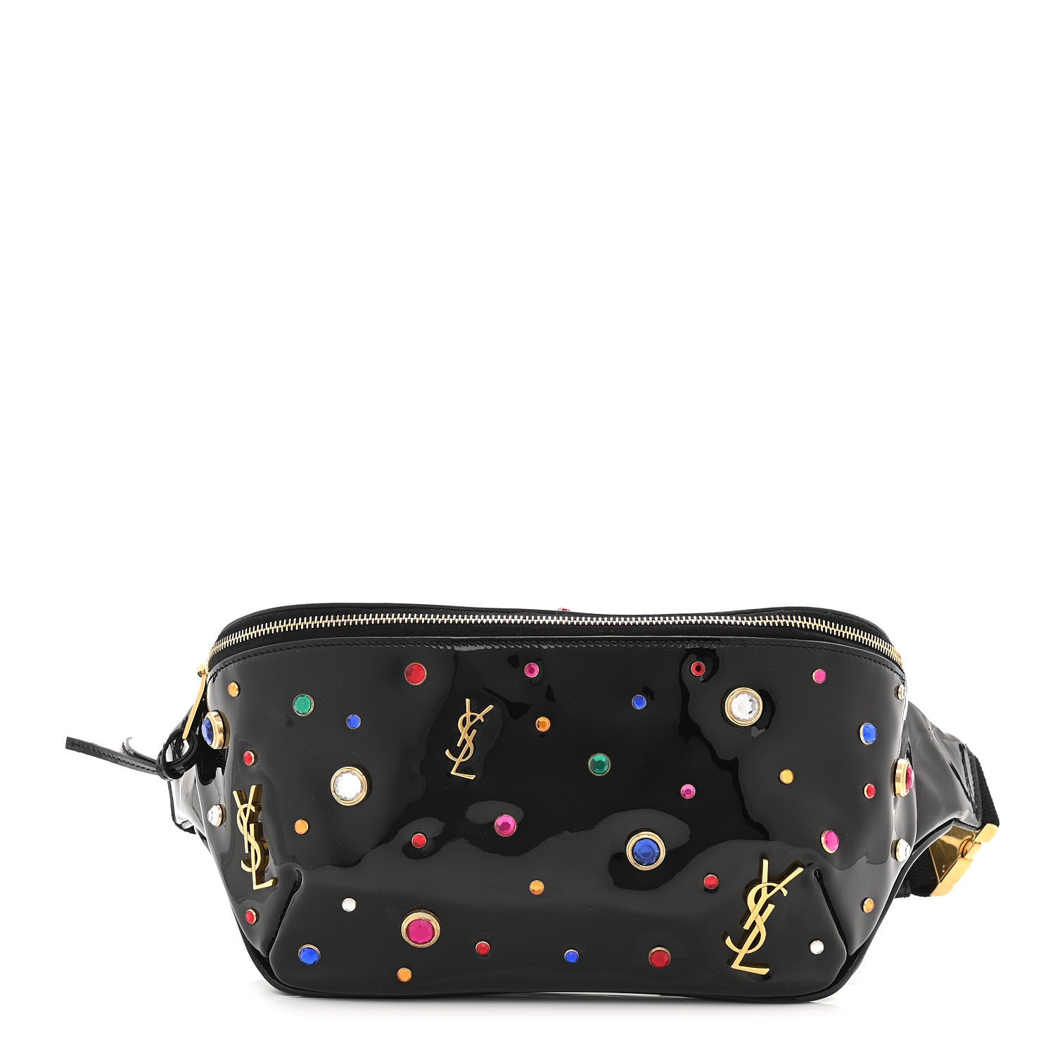 Saint Laurent Patent Calfskin Crystal Embellished Monogram Belt Bag Black 1 of 10