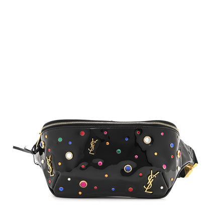 Saint Laurent Patent Calfskin Crystal Embellished Monogram Belt Bag Black 1 of 10