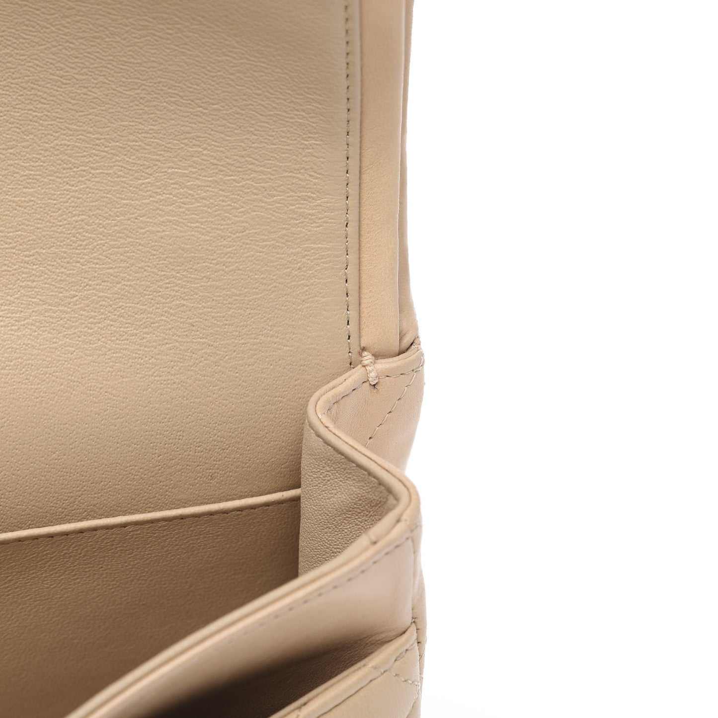 Lambskin Quilted Medium Double Flap Beige