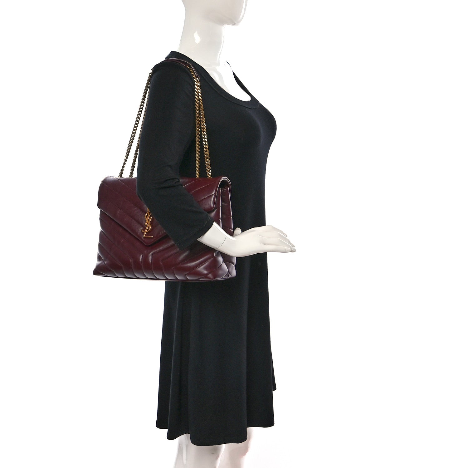 Saint Laurent Calfskin Y Quilted Monogram Medium Loulou Chain Satchel Palissandre 2 of 9