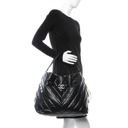 Chanel Aged Calfskin Chevron Small Big Bang Hobo Black 2 of 7