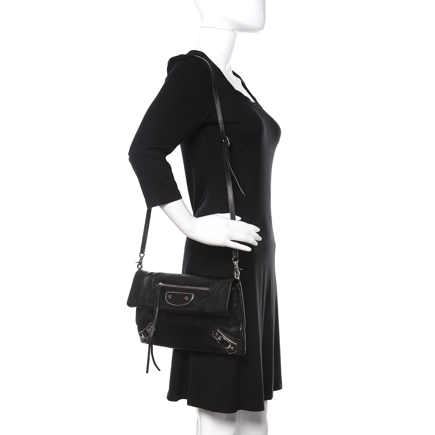 Balenciaga Chevre Silver Metallic Edge Hardware Envelope Clutch Black 2 of 10