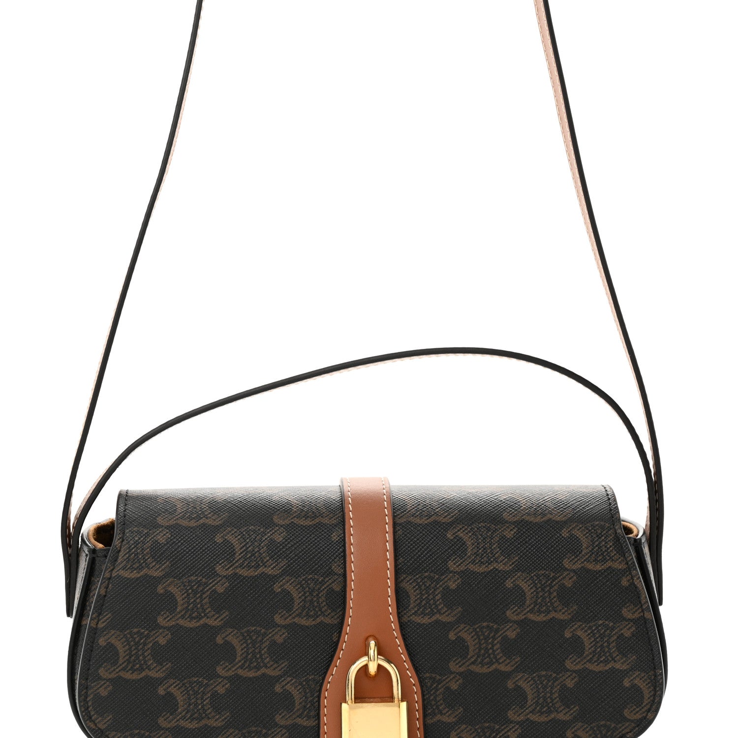 Celine Triomphe Canvas Calfskin Tabou Clutch on Strap Tan 7 of 10
