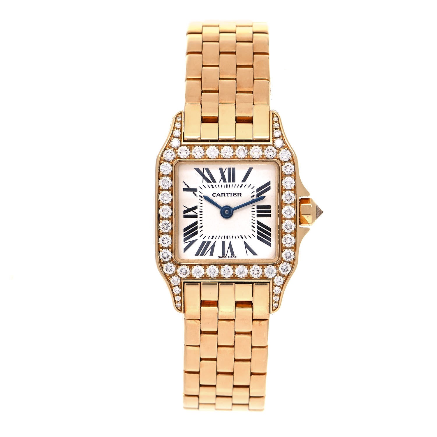 Cartier 18K Yellow Gold Diamond 20mm Santos Demoiselle Quartz Watch 1 of 5