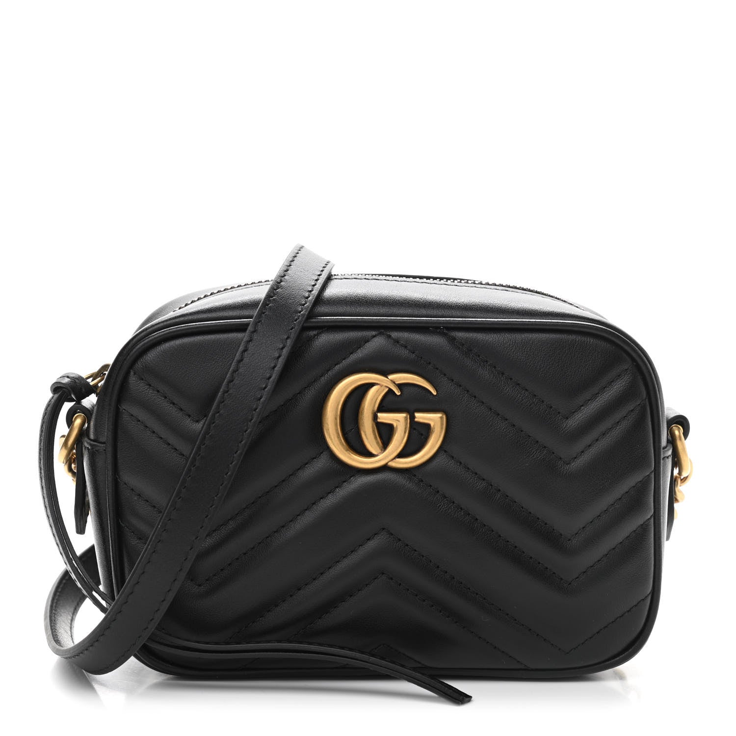 Gucci Calfskin Matelasse Mini GG Marmont Chain Shoulder Bag Black 1 of 10