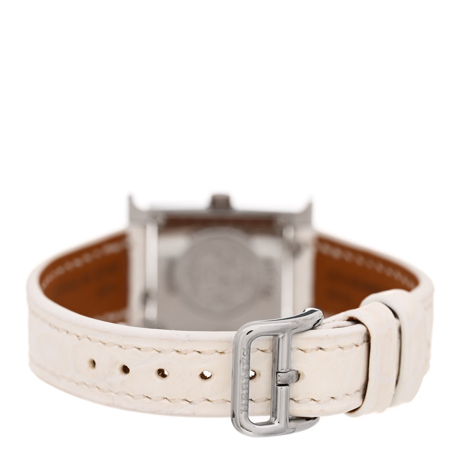 Hermes Stainless Steel Alligator Diamond Pave Bezel Mother of Pearl 17.2mm Heure H Hour Quartz Watch Blanc 3 of 5