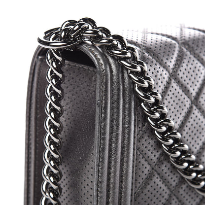 Chanel Metallic Lambskin Perforated New Medium Boy Flap Dark Silver 8 of 12