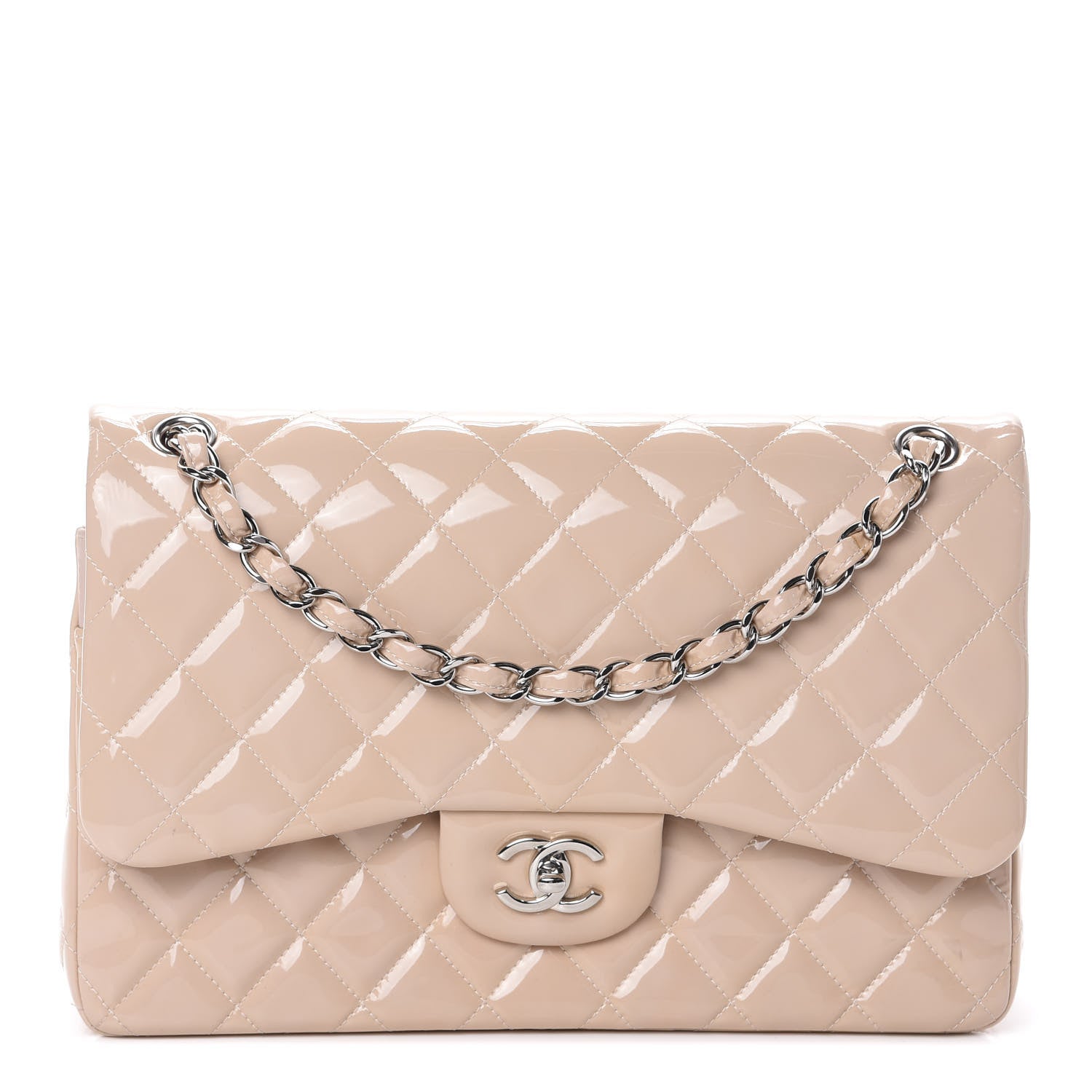 Chanel Patent Calfskin Quilted Jumbo Double Flap Beige 1 of 10