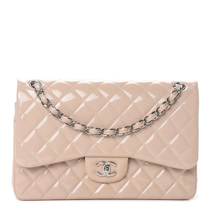 Chanel Patent Calfskin Quilted Jumbo Double Flap Beige 1 of 10