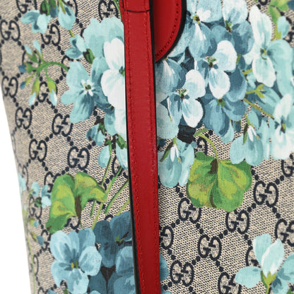 Gucci GG Supreme Monogram Blooms Medium Zippered Bucket Tote Beige Blue Navy Hibiscus Red 13 of 14