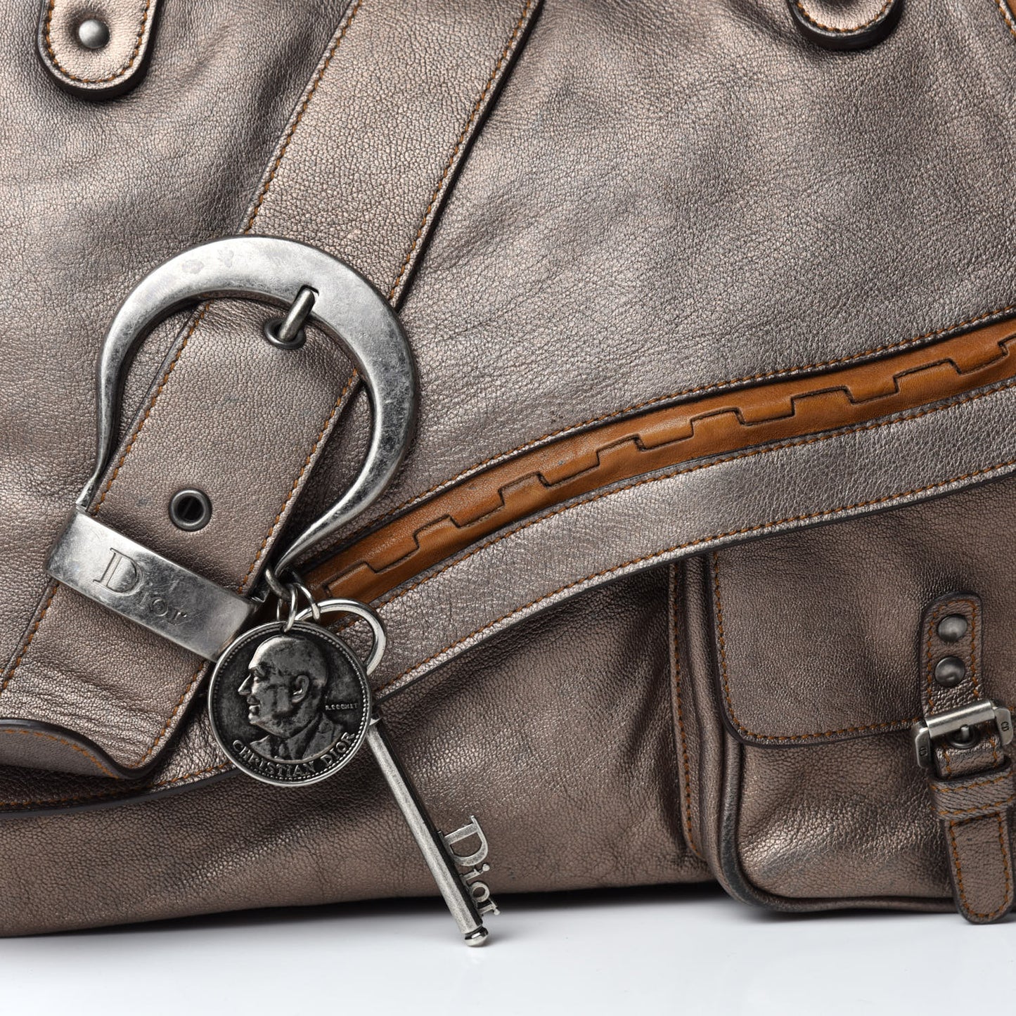 Metallic Calfskin Medium Gaucho Double Saddle Bronze