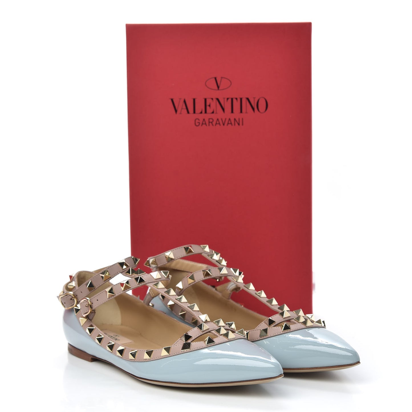 Patent Nappa Rockstud Cage Ballerina Flats 39 Sky Sorbet Poudre