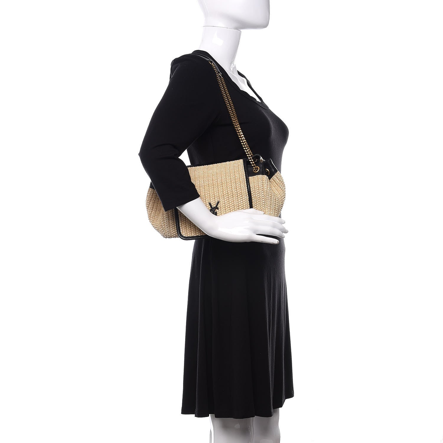 Saint Laurent Raffia Calfskin Small Nolita Shoulder Bag Natural Black 2 of 12