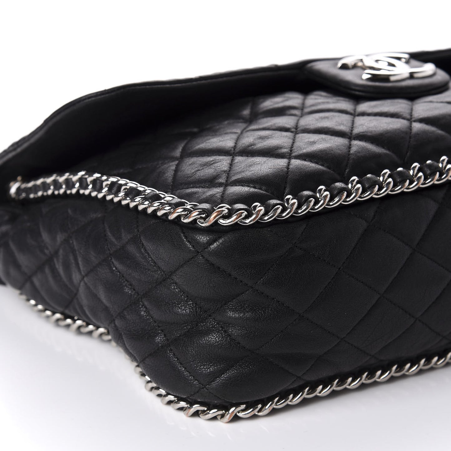 Washed Lambskin Quilted Maxi Chain Around Flap Black