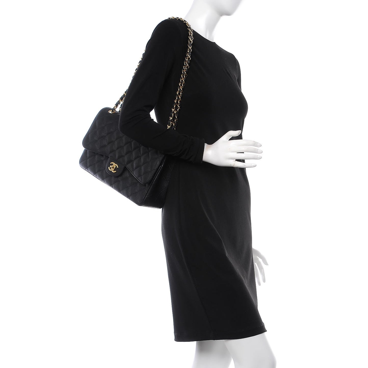 Caviar Quilted Jumbo Double Flap Black