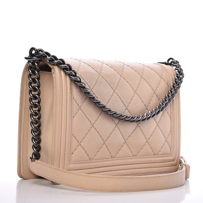 Chanel Calfskin Quilted Double Stitch New Medium Boy Flap Beige 3 of 16