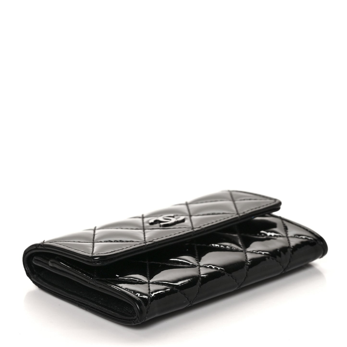 Patent Quilted Flap Card Holder Black