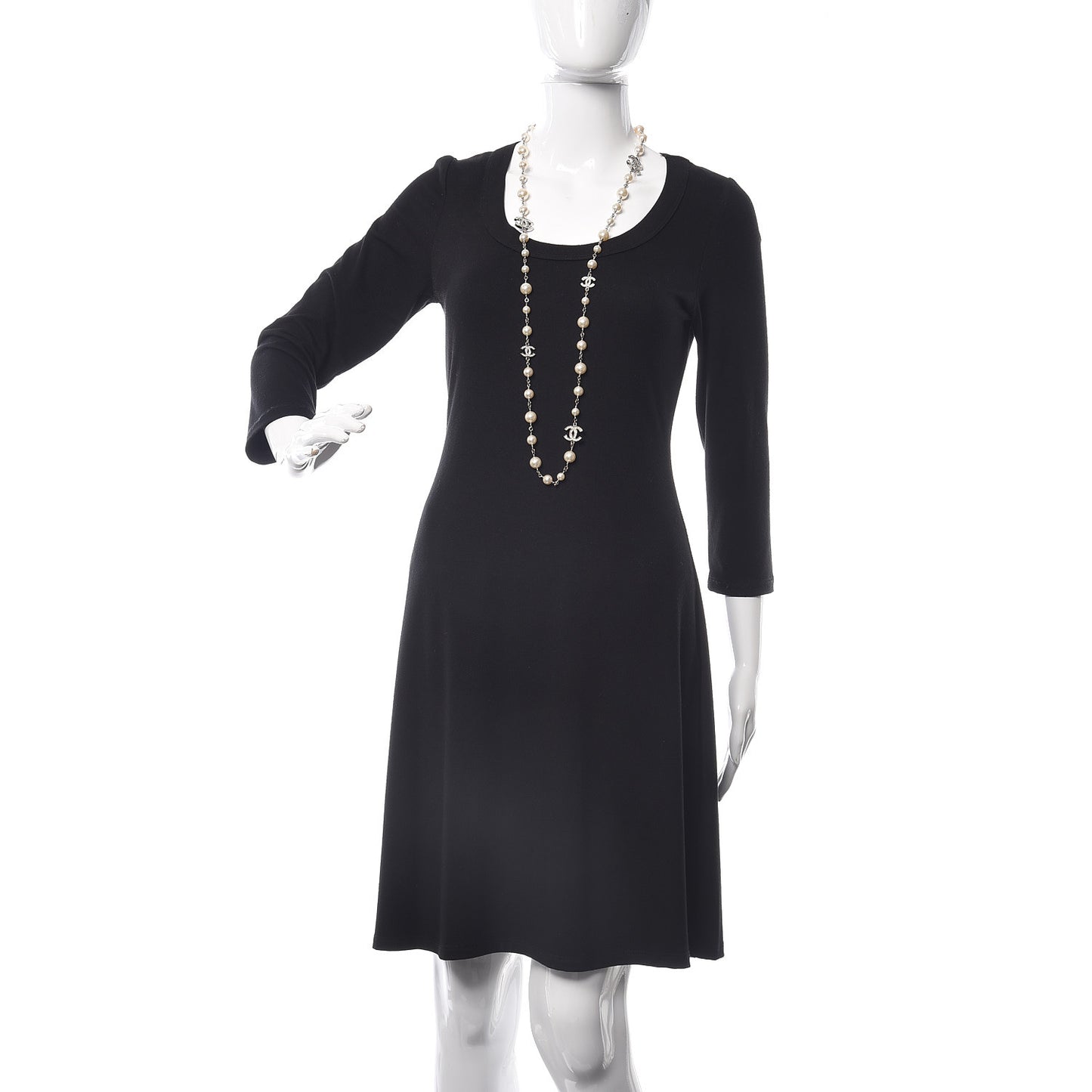 Crystal Pearl CC Long Necklace Silver