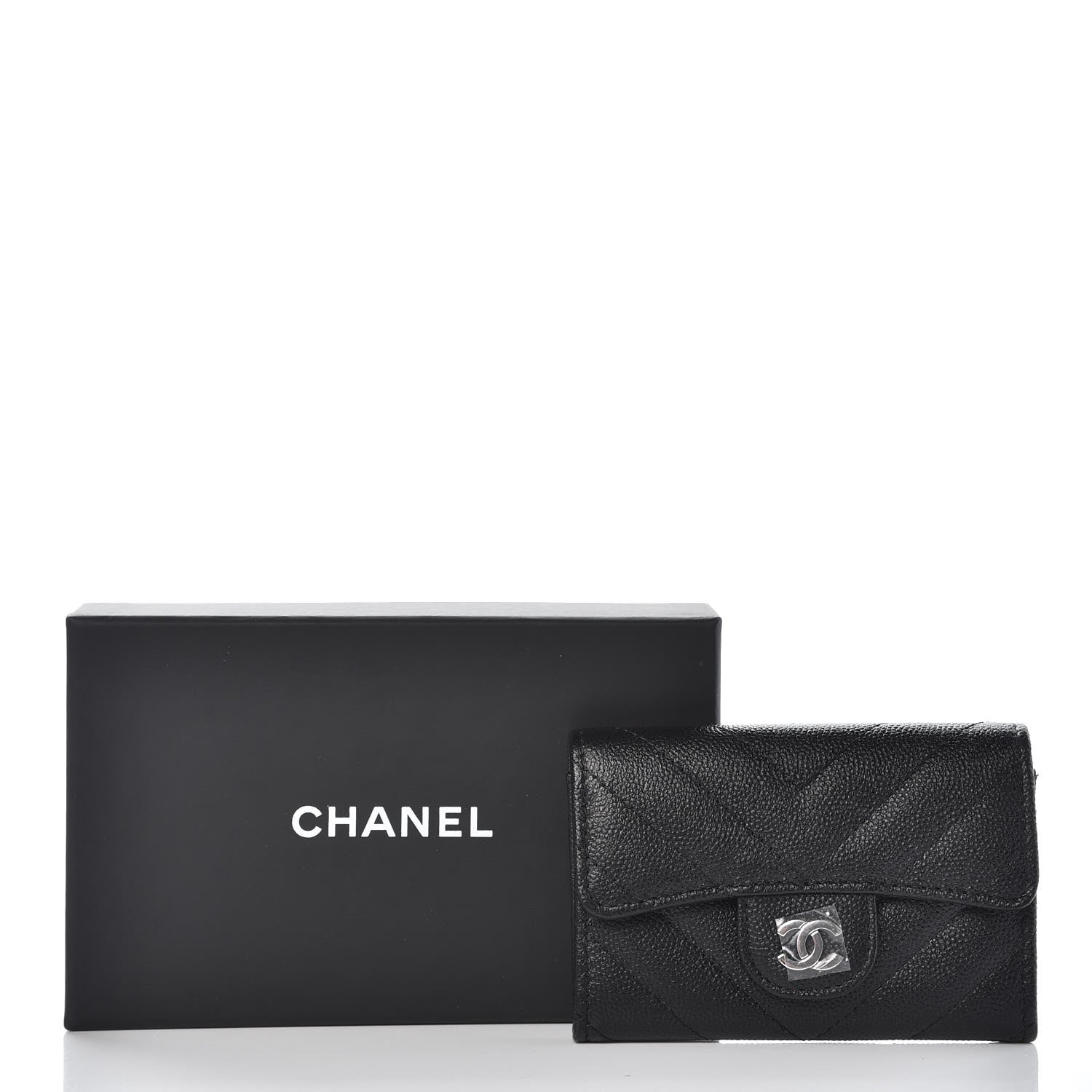 Chanel Iridescent Caviar Chevron Quilted Flap Card Holder Black 9 of 9