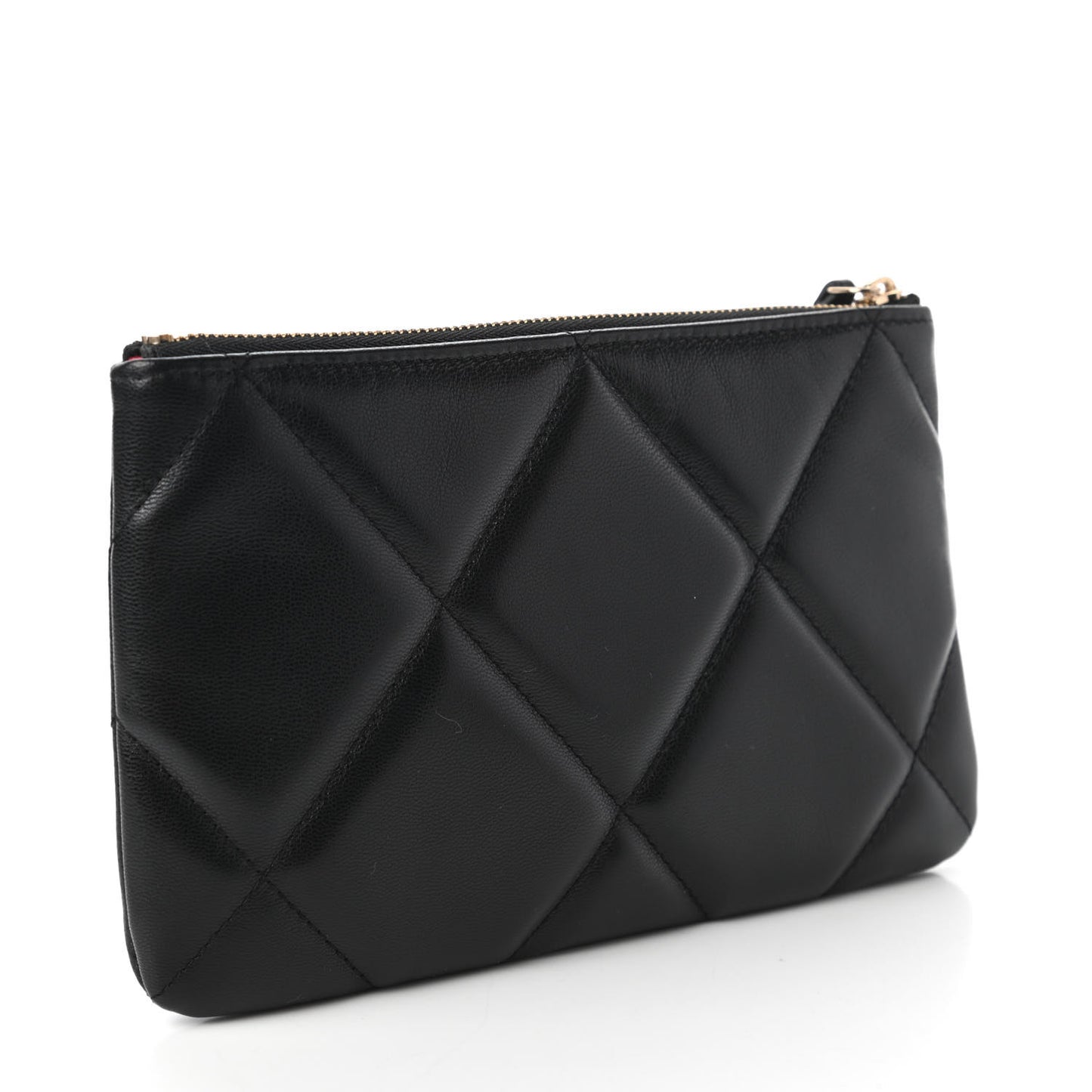 Goatskin Quilted Small Chanel 19 Pouch Black