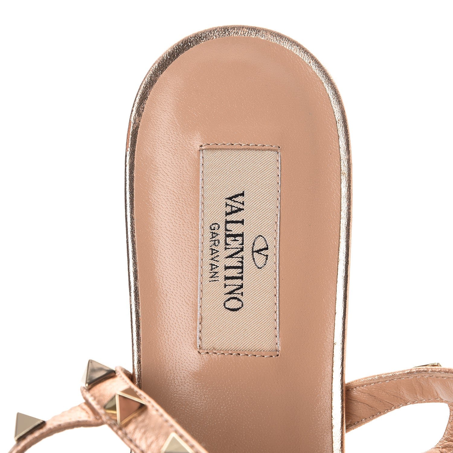 Valentino Garavani Metallic Grained Calfskin Rockstud Ankle Wrap Flat Thong Sandals 39 Rame 7 of 9