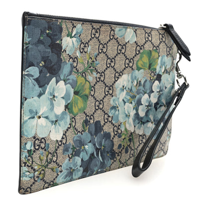 Gucci GG Supreme Monogram Blooms Small Zip Wristlet Pouch Beige Blue Black 3 of 6