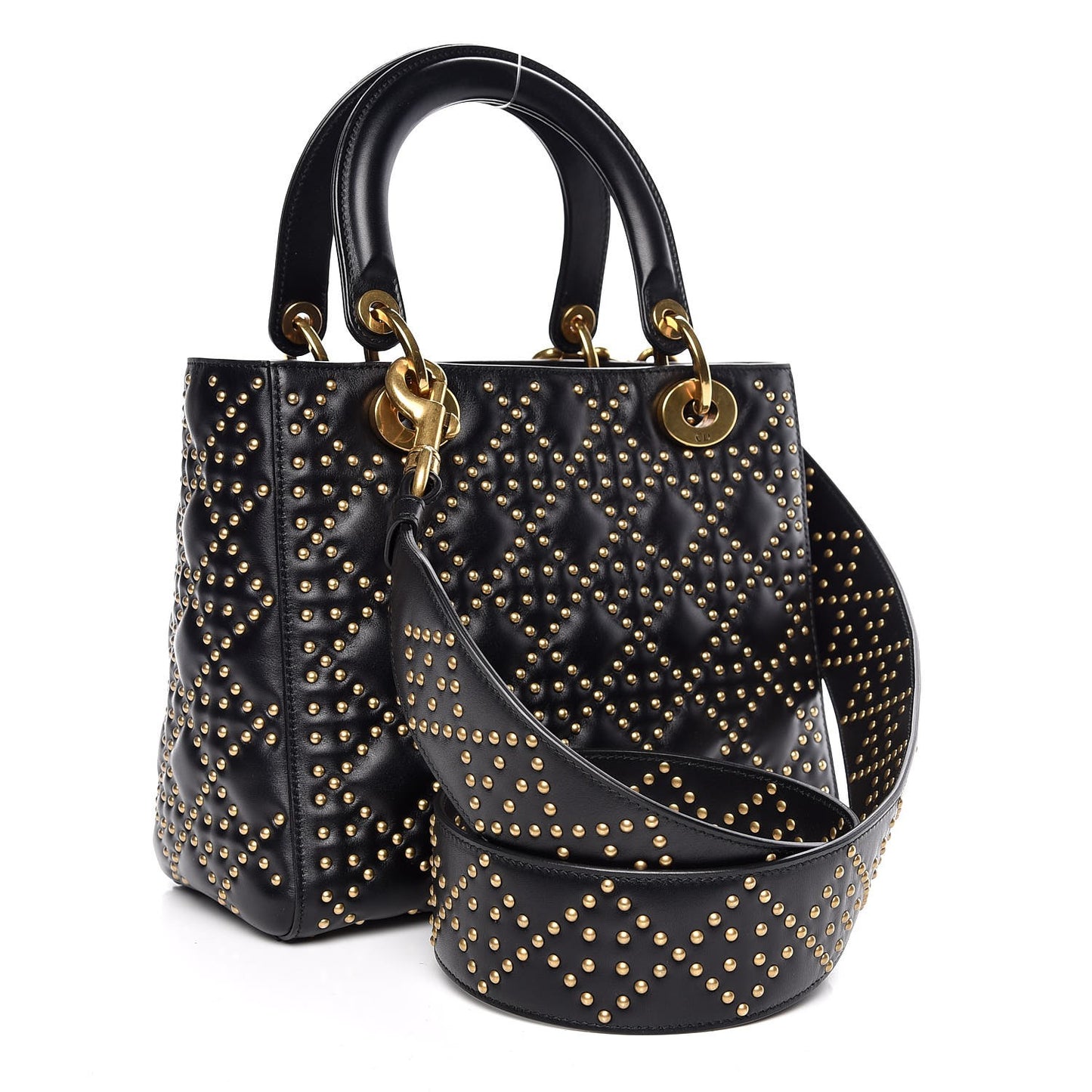 Calfskin Cannage Studded Medium Supple Lady Dior Black