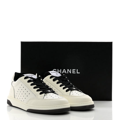 Chanel Grained Calfskin Fabric Womens Logo Sneakers 39.5 White Black 9 of 9