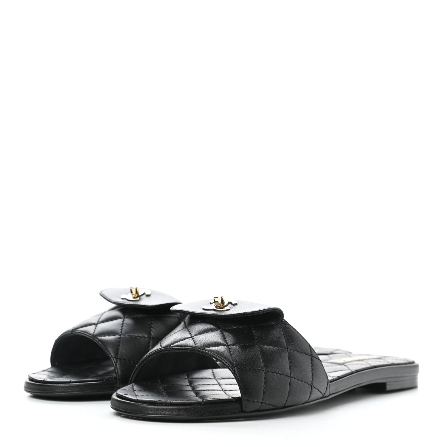 Chanel Lambskin Quilted CC Turnlock Sandals 40.5 Black 3 of 9